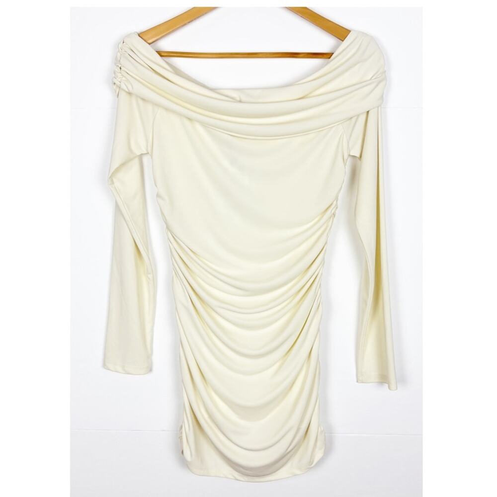 Zara Dress Size Medium Off the Shoulder Mini Ruched - Picture 2 of 9